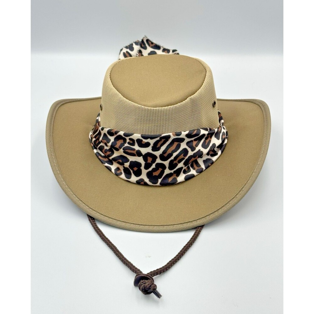 BARMAH Ladies 1047 Canvas Drover Airflow Hat Khaki Size Medium Leopard Band - Picture 2 of 6
